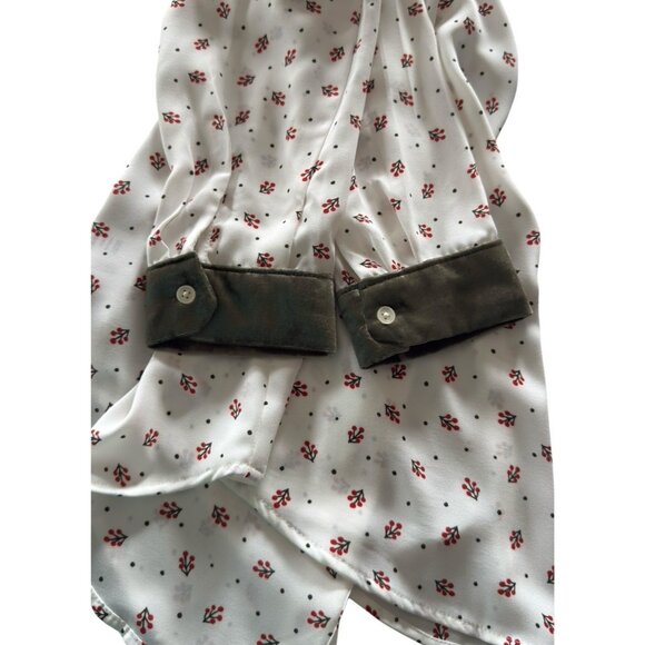 Loft White Floral Collared Long Sleeve Button Up Lightweight Blouse Women's Sz M - Picture 9 of 10